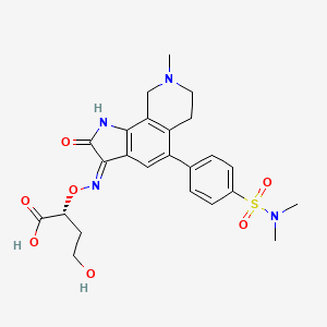 molecular formula C24H28N4O7S B12772056 Butanoic acid, 2-(((Z)-(5-(4-((dimethylamino)sulfonyl)phenyl)-1,2,6,7,8,9-hexahydro-8-methyl-2-oxo-3H-pyrrolo(3,2-H)isoquinolin-3-ylidene)amino)oxy)-4-hydroxy-, (2R)- CAS No. 666706-38-3