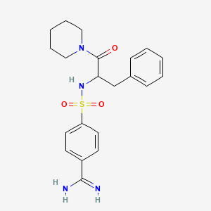 molecular formula C21H26N4O3S B12772366 p-Amidino-N-(alpha-(piperidinocarbonyl)phenethyl)benzenesulfonamide CAS No. 92953-62-3