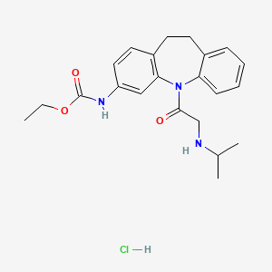 molecular formula C22H28ClN3O3 B12773143 Carbamic acid, (10,11-dihydro-5-(((1-methylethyl)amino)acetyl)-5H-dibenz(b,f)azepin-3-yl)-, ethyl ester, monohydrochloride CAS No. 134068-37-4