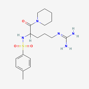 molecular formula C18H29N5O3S B12773200 N-(4-Guanidino-1-(piperidinocarbonyl)butyl)-p-toluenesulfonamide CAS No. 109006-07-7