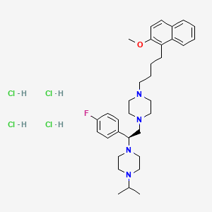 molecular formula C34H51Cl4FN4O B12773294 1-[(1S)-1-(4-fluorophenyl)-2-[4-[4-(2-methoxynaphthalen-1-yl)butyl]piperazin-1-yl]ethyl]-4-propan-2-ylpiperazine;tetrahydrochloride CAS No. 574001-66-4