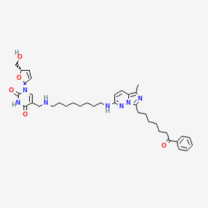 molecular formula C38H51N7O5 B12773353 Thymidine, 2',3'-didehydro-3'-deoxy-alpha-((8-((5-methyl-7-(7-oxo-7-phenylheptyl)imidazo(1,5-b)pyridazin-2-yl)amino)octyl)amino)- CAS No. 210469-31-1