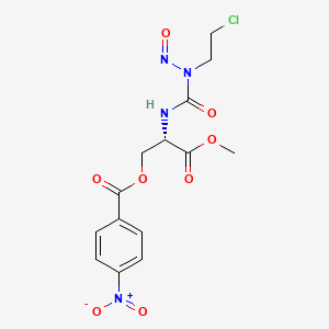 molecular formula C14H15ClN4O8 B12773540 Serine, N-((2-chloroethyl)nitrosocarbamoyl)-, methyl ester, p-nitrobenzoate (ester), L- CAS No. 84993-80-6