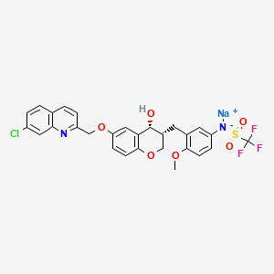molecular formula C28H23ClF3N2NaO6S B12773572 sodium;[3-[[(3R,4R)-6-[(7-chloroquinolin-2-yl)methoxy]-4-hydroxy-3,4-dihydro-2H-chromen-3-yl]methyl]-4-methoxyphenyl]-(trifluoromethylsulfonyl)azanide CAS No. 158102-98-8