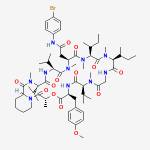 molecular formula C63H95BrN10O13 B12773589 L-Tyrosine, N-(N-(N-(N-(N-(N-(4-bromophenyl)-N2-(N-(N-((1-(2-hydroxy-1-oxopropyl)-2-piperidinyl)carbonyl)-N-methyl-L-valyl)-L-valyl)-N2-methyl-L-asparaginyl)-N-methyl-L-isoleucyl)-N-methyl-L-isoleucyl)glycyl)-N-methyl-L-valyl)-O-methyl-, delta1-lactone, (R-(R*,S*))- CAS No. 129816-93-9