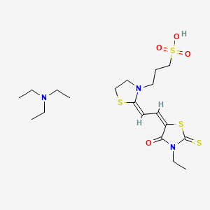 molecular formula C19H33N3O4S4 B12773592 N,N-diethylethanamine;3-[(2E)-2-[(2E)-2-(3-ethyl-4-oxo-2-sulfanylidene-1,3-thiazolidin-5-ylidene)ethylidene]-1,3-thiazolidin-3-yl]propane-1-sulfonic acid CAS No. 64375-47-9