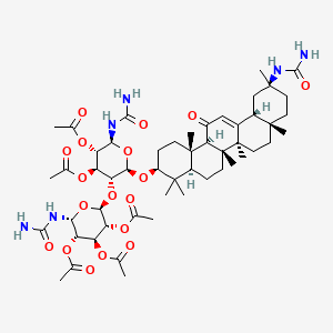 molecular formula C52H78N6O18 B12773646 Urea, ((5S)-2,3-di-O-acetyl-5-C-(((3-beta,20-beta)-20-((aminocarbonyl)amino)-11-oxo-30-norolean-12-en-3-yl)oxy)-4-O-((5S)-2,3,4-tri-O-acetyl-5-C-((aminocarbonyl)amino)-beta-D-xylopyranosyl)-beta-L-xylopyranosyl)- CAS No. 96236-63-4