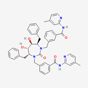 molecular formula C47H46N6O5 B12773789 Benzamide, 3,3'-(((4R,5S,6S,7R)-tetrahydro-5,6-dihydroxy-2-oxo-4,7-bis(phenylmethyl)-1H-1,3-diazepine-1,3(2H)-diyl)bis(methylene))bis(N-(4-methyl-2-pyridinyl)- CAS No. 183854-99-1