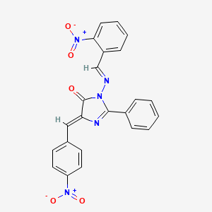 molecular formula C23H15N5O5 B12773791 4-(p-Nitrobenzylidene)-1-((o-nitrobenzylidene)amino)-2-phenyl-2-imidazolin-5-one CAS No. 126293-46-7