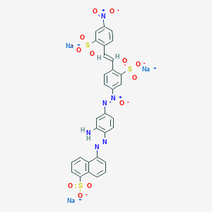 molecular formula C30H19N6Na3O12S3 B12773891 1-Naphthalenesulfonic acid, 5-((2-amino-4-((4-(2-(4-nitro-2-sulfophenyl)ethenyl)-3-sulfophenyl)-ONN-azoxy)phenyl)azo)-, trisodium salt CAS No. 89923-61-5