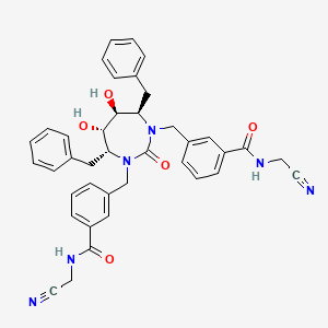 molecular formula C39H38N6O5 B12773906 Benzamide, 3,3'-(((4R,5S,6S,7R)-tetrahydro-5,6-dihydroxy-2-oxo-4,7-bis(phenylmethyl)-1H-1,3-diazepine-1,3(2H)-diyl)bis(methylene))bis(N-(cyanomethyl)- CAS No. 183860-47-1