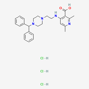 molecular formula C27H35Cl3N4O2 B12773928 4-[2-(4-benzhydrylpiperazin-1-yl)ethylamino]-2,6-dimethylpyridine-3-carboxylic acid;trihydrochloride CAS No. 110629-27-1
