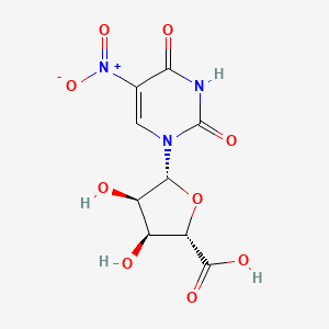 molecular formula C9H9N3O9 B12773948 beta-D-Ribofuranuronic acid, 1-deoxy-1-(3,4-dihydro-5-nitro-2,4-dioxo-1(2H)-pyrimidinyl)- CAS No. 2140-26-3