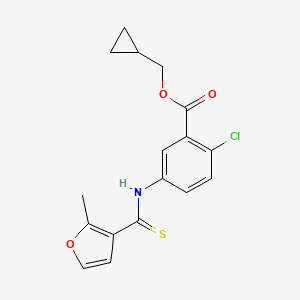 molecular formula C17H16ClNO3S B12774003 Benzoic acid, 2-chloro-5-(((2-methyl-3-furanyl)thioxomethyl)amino)-, cyclopropylmethyl ester CAS No. 173046-05-4