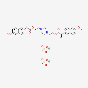 molecular formula C38H50N2O12S2 B12774029 2-Naphthaleneacetic acid, 6-methoxy-alpha-methyl-, (1,4-piperazinediyl)diethylene ester, (S-(R*,R*))-, bis(methanesulfonate) CAS No. 97699-71-3