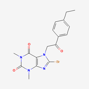 molecular formula C17H17BrN4O3 B12774037 1H-Purine-2,6-dione, 3,7-dihydro-8-bromo-1,3-dimethyl-7-(2-(4-ethylphenyl)-2-oxoethyl)- CAS No. 96885-28-8
