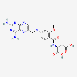 molecular formula C20H22N8O6 B12774058 Aspartic acid, N-(4-(((2,4-diamino-6-pteridinyl)methyl)methylamino)-2-methoxybenzoyl)-, L- CAS No. 82144-27-2