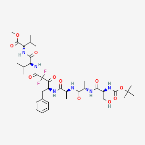 molecular formula C36H54F2N6O11 B12774165 L-Valine, N-(N-(4-((N-(N-(N-((1,1-dimethylethoxy)carbonyl)-L-seryl)-L-alanyl)-L-alanyl)amino)-2,2-difluoro-1,3-dioxo-5-phenylpentyl)-L-valyl)-, methyl ester, (S)- CAS No. 126333-36-6