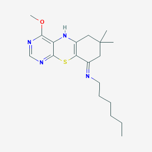 molecular formula C19H28N4OS B12774209 4-Methoxy-7,7-dimethyl-9-hexylamino-7,8-dihydro-1,3-diazaphenothiazine CAS No. 102688-87-9
