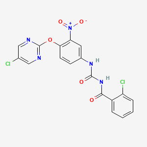 molecular formula C18H11Cl2N5O5 B12774224 Benzamide, 2-chloro-N-(((4-((5-chloro-2-pyrimidinyl)oxy)-3-nitrophenyl)amino)carbonyl)- CAS No. 103829-02-3