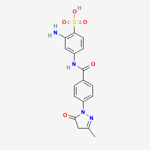 molecular formula C17H16N4O5S B12774252 2-Amino-4-((4-(4,5-dihydro-3-methyl-5-oxo-1H-pyrazol-1-yl)benzoyl)amino)benzenesulphonic acid CAS No. 85650-65-3