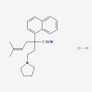 molecular formula C23H29ClN2 B12774302 alpha-Prenyl-alpha-(2-(1-pyrrolidinyl)ethyl)-1-naphthylacetonitrile hydrochloride CAS No. 50765-74-7
