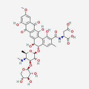 molecular formula C41H44N2O20 B12774311 L-Aspartic acid, N-((5-((4,6-dideoxy-4-(methylamino)-3-O-beta-D-xylopyranosyl-beta-D-galactopyranosyl)oxy)-5,6,8,13-tetrahydro-1,6,9,14-tetrahydroxy-11-methoxy-3-methyl-8,13-dioxobenzo(a)naphthacen-2-yl)carbonyl)-, (5S-trans)- CAS No. 148763-61-5