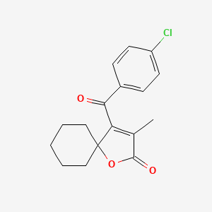 molecular formula C17H17ClO3 B12774353 1-Oxaspiro(4.5)dec-3-en-2-one, 4-(4-chlorobenzoyl)-3-methyl- CAS No. 86560-08-9