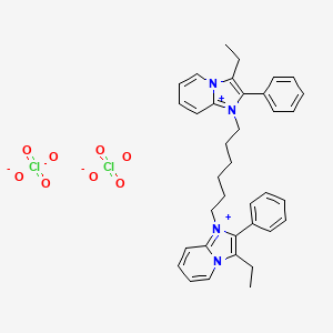 molecular formula C36H40Cl2N4O8 B12774418 1H-Imidazo(1,2-a)pyridin-4-ium, 1,1'-hexamethylenebis(3-ethyl-2-phenyl-, diperchlorate CAS No. 93835-21-3
