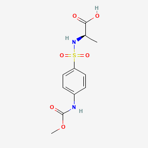 molecular formula C11H14N2O6S B12774457 Carbanilic acid, p-((1-carboxyethyl)sulfamoyl)-, 1-methyl ester, D- CAS No. 83192-68-1
