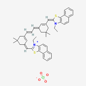 molecular formula C47H49ClN2O4S2 B12774467 Naphtho(2,1-d)thiazolium, 3-ethyl-2-((3-(3-(3-((3-ethylnaphtho(2,1-d)thiazol-2(3H)-ylidene)methyl)-5,5-dimethyl-2-cyclohexen-1-ylidene)-1-propenyl)-5,5-dimethyl-2-cyclohexen-1-ylidene)methyl)-, perchlorate CAS No. 65767-29-5