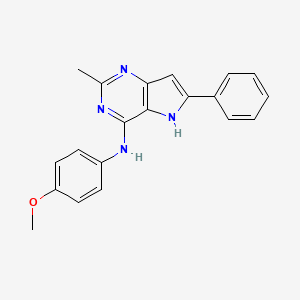 molecular formula C20H18N4O B12774528 5H-Pyrrolo(3,2-d)pyrimidin-4-amine, N-(4-methoxyphenyl)-2-methyl-6-phenyl- CAS No. 114685-09-5