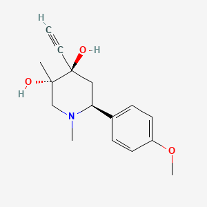 molecular formula C16H21NO3 B12774544 cis-1,3-Dimethyl-4-ethynyl-6-(4-methoxyphenyl)-3,4-piperidinediol CAS No. 120729-80-8