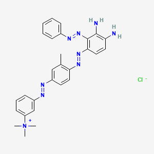 molecular formula C28H30N9.Cl<br>C28H30ClN9 B12774640 3-[[4-[[Diamino(phenylazo)phenyl]azo]-m-tolyl]azo]-N,N,N-trimethylanilinium chloride CAS No. 83803-99-0