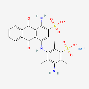 molecular formula C23H19N3NaO8S2- B12774753 2-Anthracenesulfonic acid, 1-amino-4-((3-amino-2,4,6-trimethyl-5-sulfophenyl)amino)-9,10-dihydro-9,10-dioxo-, sodium salt CAS No. 164843-77-0