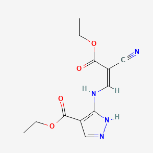 molecular formula C12H14N4O4 B12774808 Ethyl-3-(2-carbethoxy-2-cyanoethenyl)amino-1H-pyrazole-4-carboxylate, (Z)- CAS No. 52632-18-5