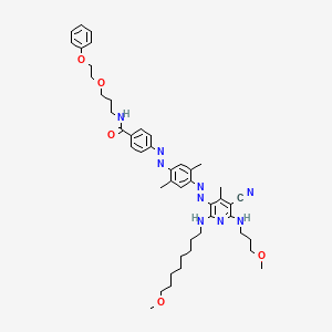molecular formula C46H61N9O5 B12774817 Benzamide, 4-[[4-[[5-cyano-2-[(8-methoxyoctyl)amino]-6-[(3-methoxypropyl)amino]-4-methyl-3-pyridinyl]azo]-2,5-dimethylphenyl]azo]-N-[3-(2-phenoxyethoxy)propyl]- CAS No. 73398-97-7