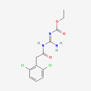 molecular formula C12H13Cl2N3O3 B12774873 ethyl N-[N-[2-(2,6-dichlorophenyl)acetyl]carbamimidoyl]carbamate 
