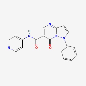 molecular formula C18H13N5O2 B12774885 Pyrazolo(1,5-a)pyrimidine-6-carboxamide, 1,7-dihydro-7-oxo-1-phenyl-N-4-pyridinyl- CAS No. 87949-25-5