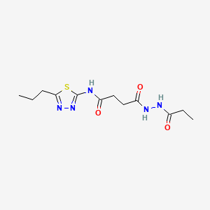 molecular formula C12H19N5O3S B12774904 Butanoic acid, 4-oxo-4-((5-propyl-1,3,4-thiadiazol-2-yl)amino)-, 2-(1-oxopropyl)hydrazide CAS No. 124840-97-7