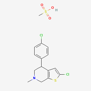 molecular formula C15H17Cl2NO3S2 B12774935 Thieno(2,3-c)pyridine, 4,5,6,7-tetrahydro-2-chloro-4-(4-chlorophenyl)-6-methyl-, methanesulfonate CAS No. 96333-08-3