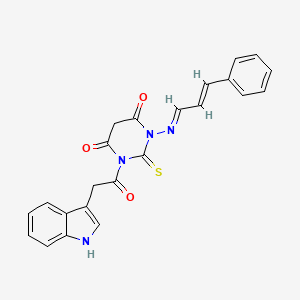 molecular formula C23H18N4O3S B12774963 4,6(1H,3H)-Pyrimidinedione, dihydro-1-(1H-indol-3-ylacetyl)-3-((3-phenyl-2-propenylidene)amino)-2-thioxo- CAS No. 161806-28-6