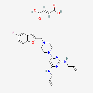 molecular formula C27H31FN6O5 B12774986 1-(2,4-Bis-allylaminopyrimidin-6-yl)-4-((5-fluorobenzofuran-2-yl)methyl)piperazine fumarate CAS No. 87813-89-6