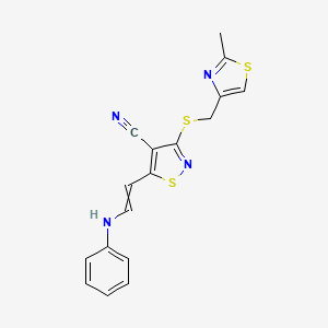 molecular formula C17H14N4S3 B1277515 5-(2-Anilinovinyl)-3-{[(2-methyl-1,3-thiazol-4-yl)methyl]sulfanyl}-4-isothiazolecarbonitrile 