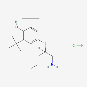 molecular formula C20H36ClNOS B12775222 4-((1-(Aminomethyl)pentyl)thio)-2,6-bis(1,1-dimethylethyl)phenol hydrochloride CAS No. 88222-13-3