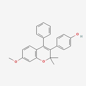 molecular formula C24H22O3 B12775262 Phenol, p-(2,2-dimethyl-7-methoxy-4-phenyl-2H-1-benzopyran-3-yl)- CAS No. 84394-22-9
