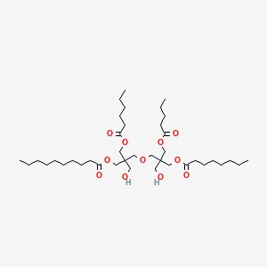 molecular formula C39H72O11 B12775318 1,3-Propanediol, 2,2'-(oxybis(methylene))bis(2-(hydroxymethyl)-, pentanoate, hexanoate, octanoate, decanoate 