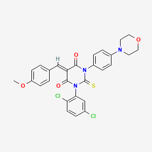 molecular formula C28H23Cl2N3O4S B12775321 1-(2,5-Dichlorophenyl)-5-(p-methoxybenzylidene)-3-(4-(morpholino)phenyl)thiobarbituric acid CAS No. 121608-31-9