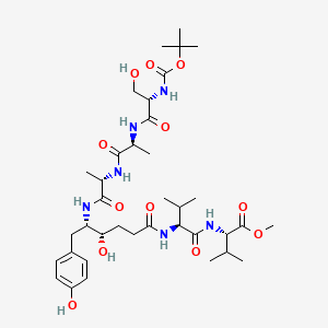 molecular formula C37H60N6O12 B12775422 L-Valine, N-(N-(5-((N-(N-(N-((1,1-dimethylethoxy)carbonyl)-L-seryl)-L-alanyl)-L-alanyl)amino)-4-hydroxy-6-(4-hydroxyphenyl)-1-oxohexyl)-L-valyl)-, methyl ester, (S-(R*,R*))- CAS No. 126380-04-9