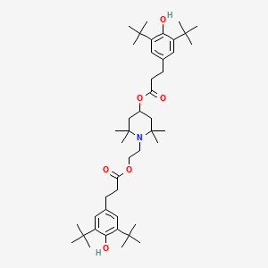 molecular formula C45H71NO6 B12775451 Benzenepropanoic acid, 3,5-bis(1,1-dimethylethyl)-4-hydroxy-, 1-(2-(3-(3,5-bis(1,1-dimethylethyl)-4-hydroxyphenyl)-1-oxopropoxy)ethyl)-2,2,6,6-tetramethyl-4-piperidinyl ester CAS No. 73754-27-5